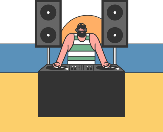 DJ tocando em uma festa na praia  Ilustração