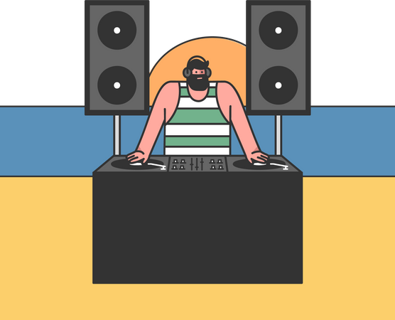 DJ tocando en una fiesta en la playa  Ilustración