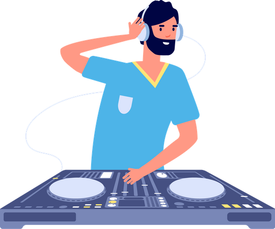DJ tocando música  Ilustración