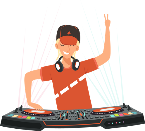 DJ tocando música  Ilustración