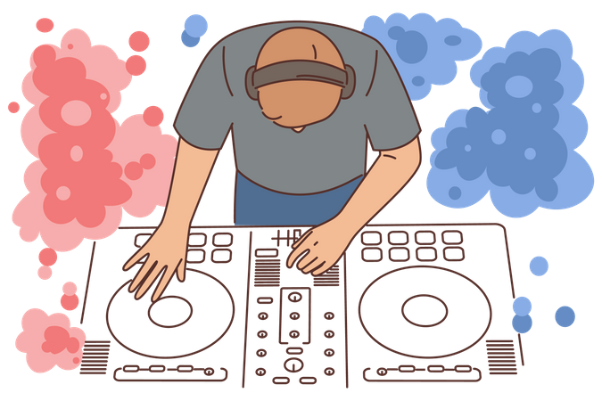 DJ tocando música no festival  Ilustração