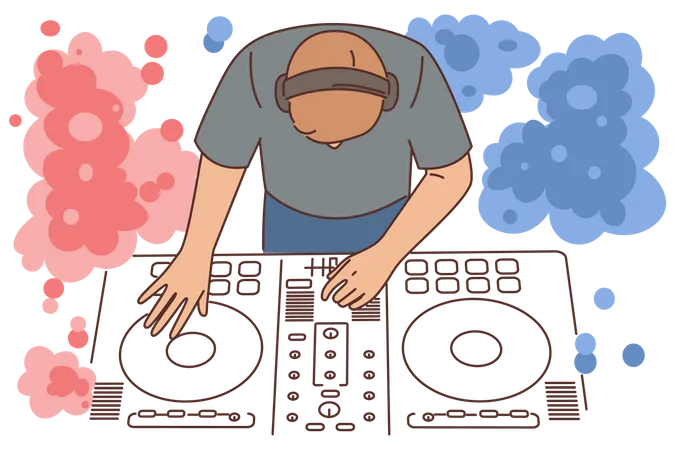 DJ tocando música no festival  Ilustração