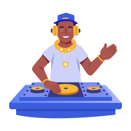 DJ tocando música em pub  Ilustração