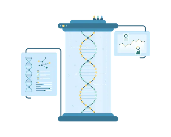 DNA Laboratory Research Vector Illustration Cartoon Isolated Scientific Lab Equipment With DNA Helix Inside To Study Genome Clinical Chart Report Analysis Of Gene And Structure Of Molecule イラスト