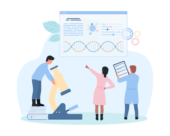 DNA research by scientists in laboratory  イラスト