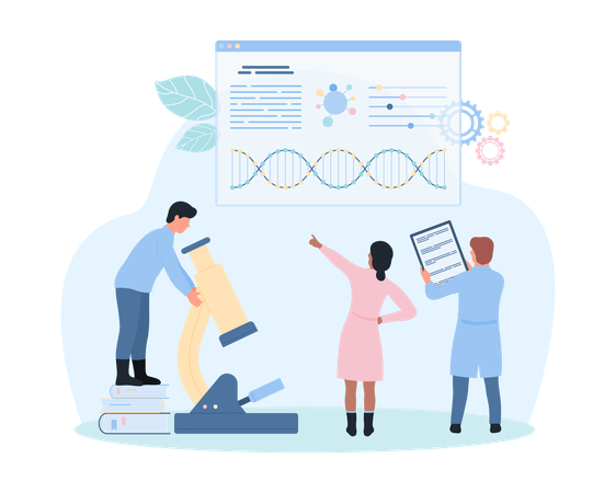 DNA research by scientists in laboratory  Illustration