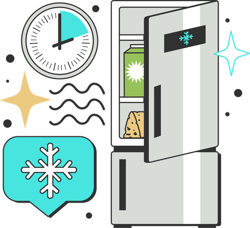 Do not leave door of refrigerator open for too long for energy efficiency at home  Illustration