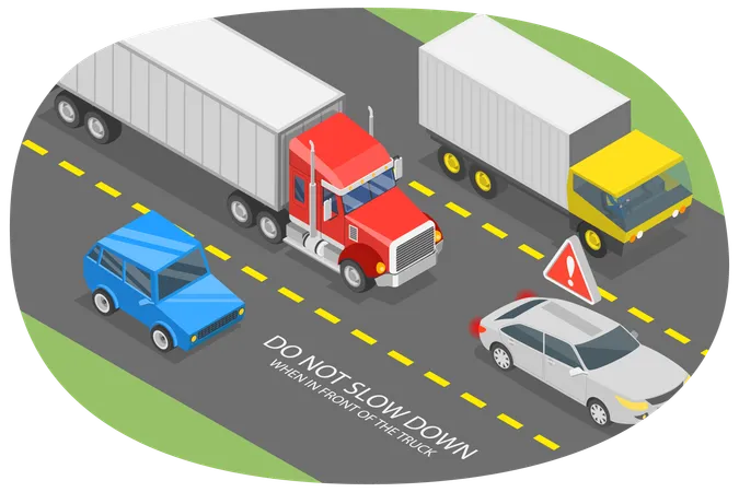 3 D Isometric Flat Vector Conceptual Illustration Of Do Not Slow Down When Driving In Front Of The Truck Safe Driving Tips Illustration