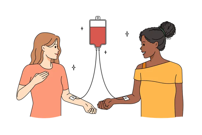Doadores felizes e gentis doam sangue em hospital  Ilustração