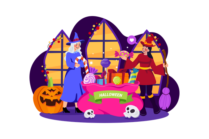 As pessoas coletaram doces de Halloween  Ilustração