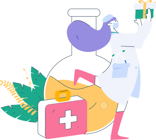 Médecin avec boîte cadeau  Illustration