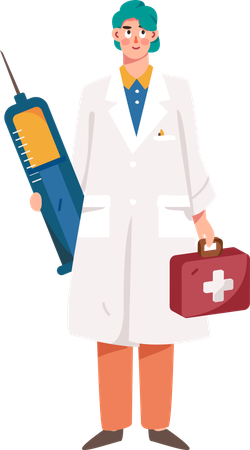 Médecin avec trousse médicale et seringue  Illustration