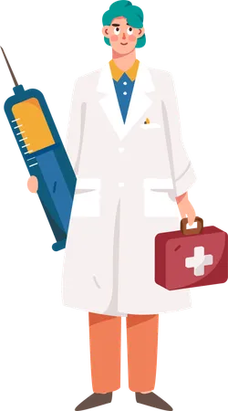 Médecin avec trousse médicale et seringue  Illustration