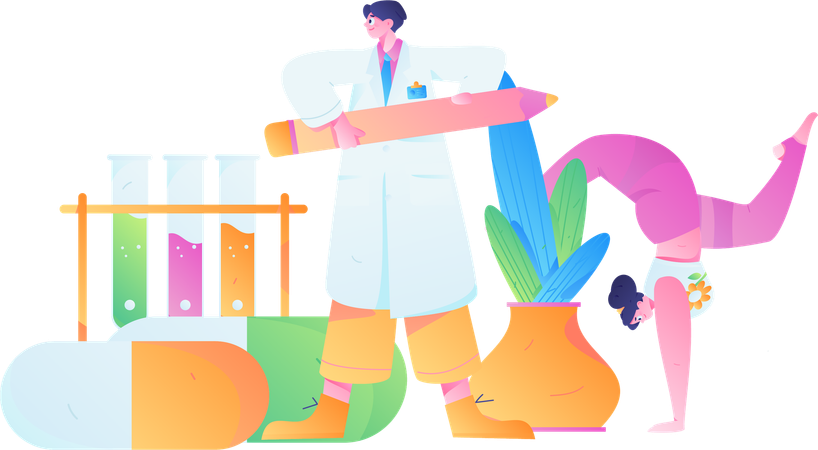 Docteur faisant des recherches en médecine  Illustration