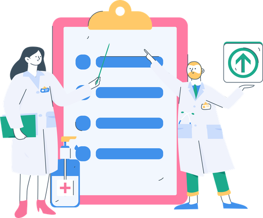 Médecin lisant une liste de contrôle médical  Illustration