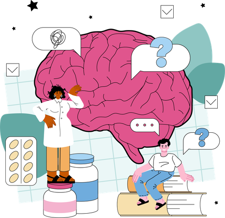 Un médecin s'occupe de problèmes de neurologue  Illustration