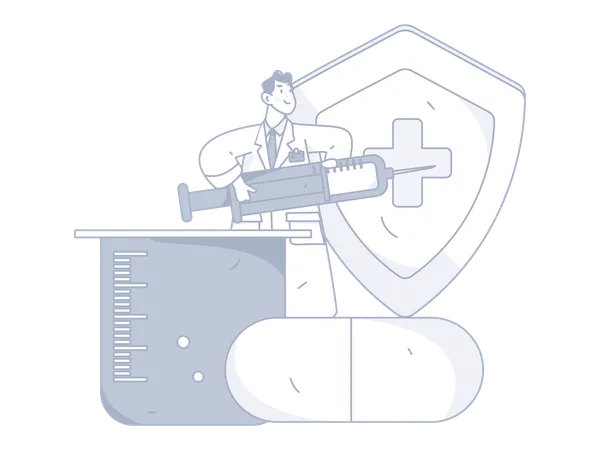 Médecin tenant une injection  Illustration