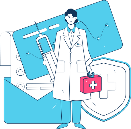 Médecin tenant une injection  Illustration