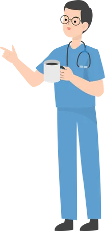 Docteur tenant une tasse de café  Illustration