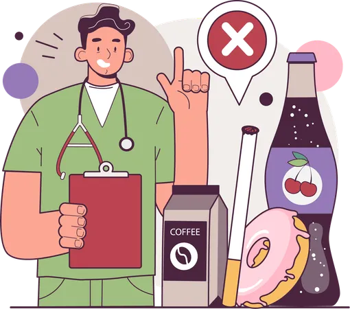 Doctor advises not to drink soft drinks  イラスト