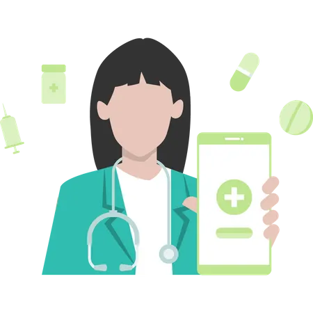 Doctor advising medicines from online app Illustration