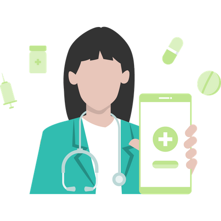 Doctor advising medicines from online app  Illustration