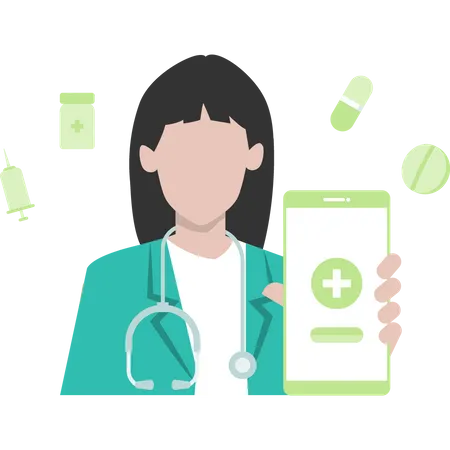 Doctor advising medicines from online app  Illustration