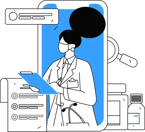 Doctor advising patient to take medicines on time through mobile application  Illustration