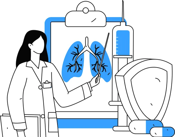 Médico comenta informe de infección pulmonar con paciente  Ilustración