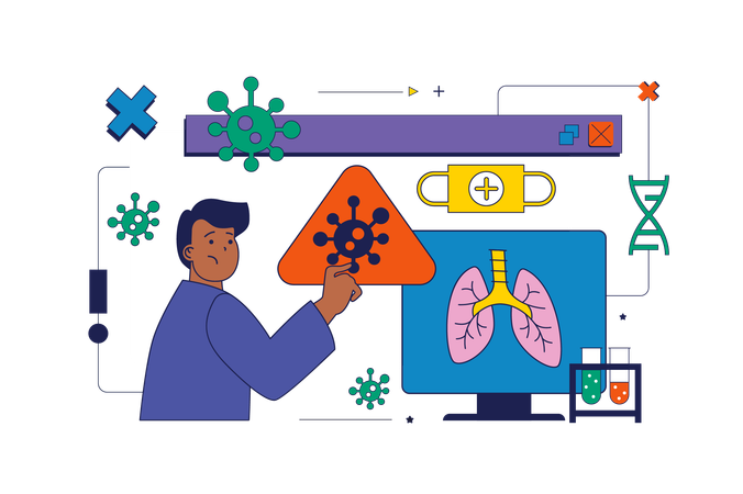 Doctor analysis corona virus infection in lungs  Illustration