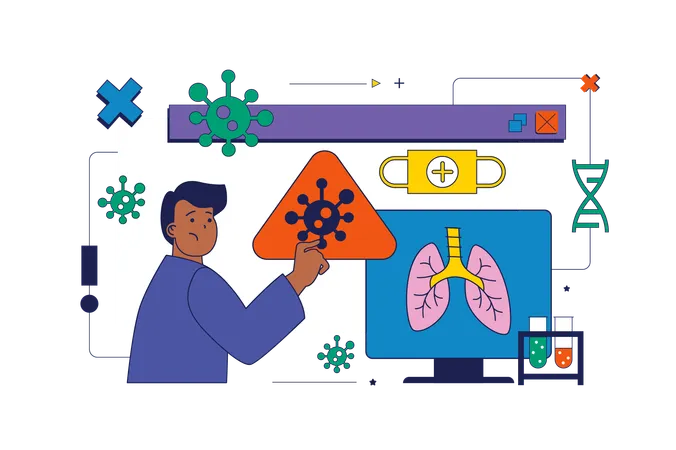 Doctor analysis corona virus infection in lungs  Illustration