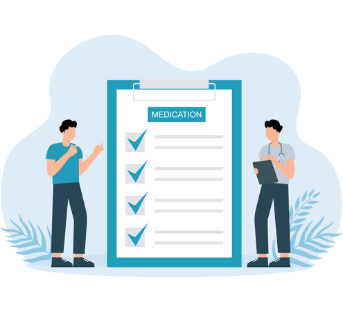 Doctor analyzes Medication report  Illustration