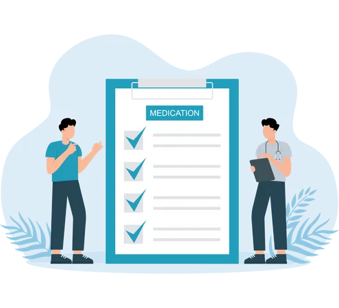 Doctor analyzes Medication report  Illustration