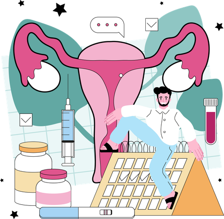 Doctor analyzes reproductive organ  Illustration