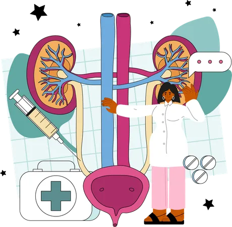 Urologist Web Banner Or Landing Page Urinary System Examination Kidney And Bladder Treatment Flat Vector Illustration Illustration