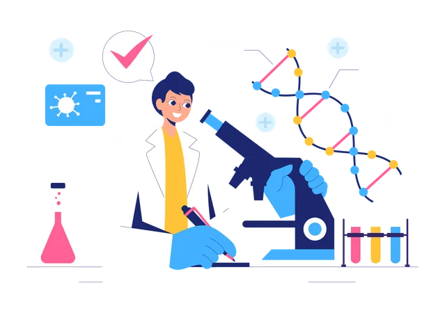 Doctor Analyzing Genetics Research  Illustration