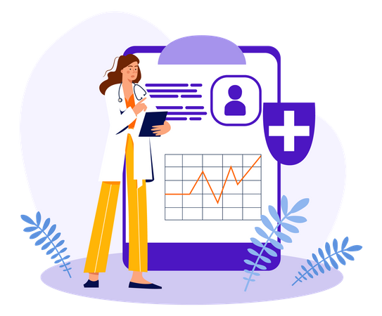 Doctor analyzing patient health data  Illustration