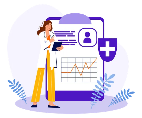 Doctor analyzing patient health data  イラスト