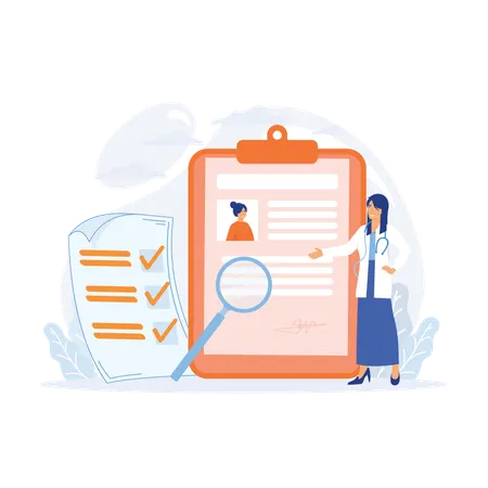 医師は患者の報告書を分析して病気の有無を確認する  イラスト