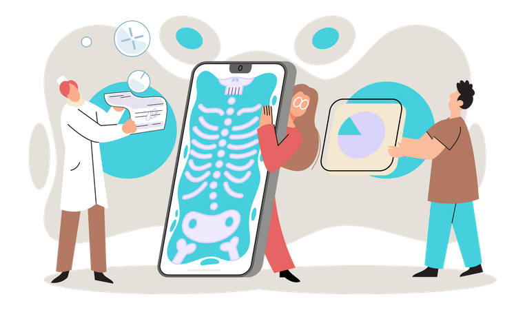 Doctor analyzing patients x-ray via mobile phone  Illustration