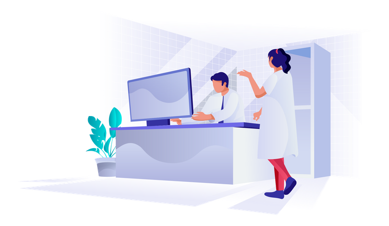 Doctor and nurse consulting each other Illustration