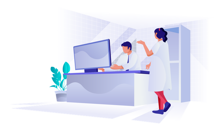 Doctor and nurse consulting each other  Illustration