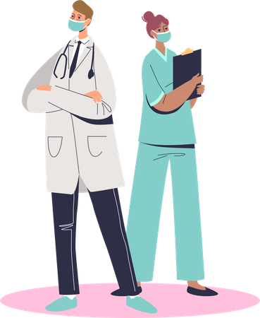 Doctor and nurse serving during covid  Illustration