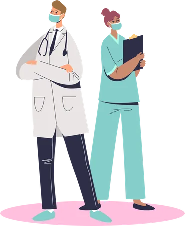 Doctor and nurse serving during covid  Illustration