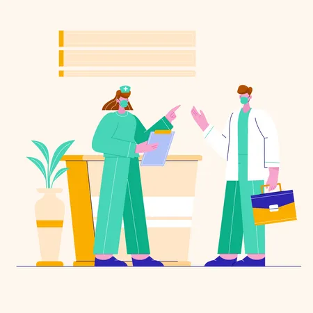 Doctor and nurse working in clinic Illustration