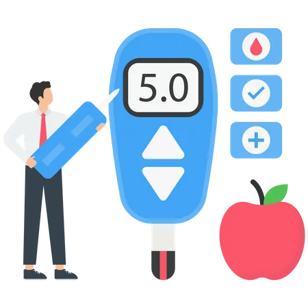 Doctor and patient check blood sugar level with glucometer and diabetic insulin pump  Illustration