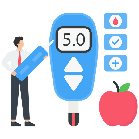 Doctor and patient check blood sugar level with glucometer and diabetic insulin pump  Illustration