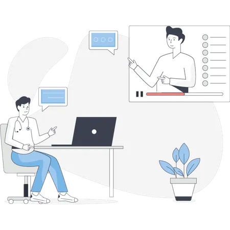 Doctor and patient  talking online  Illustration