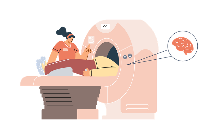 Doctor and patient with magnetic resonance equipment  Illustration
