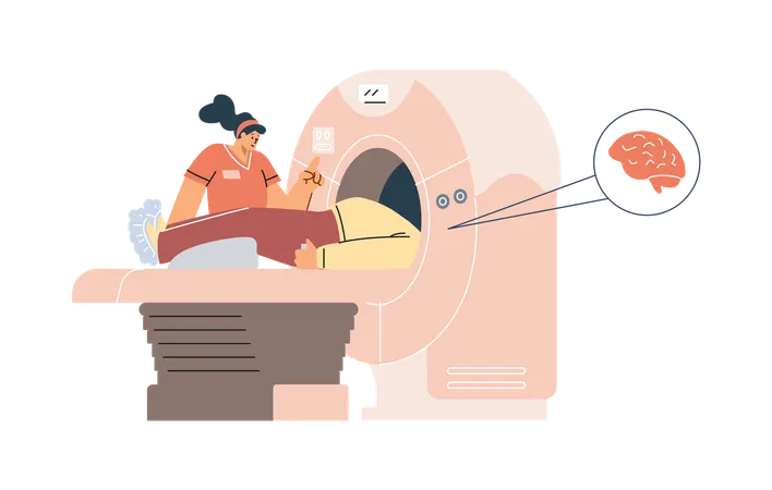 Doctor and patient with magnetic resonance equipment  Illustration